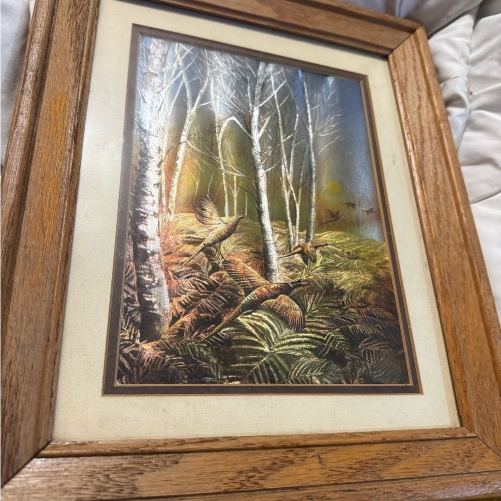 Pheasants Foil Wall Art Picture Rustic Hologram Decor bird hunting